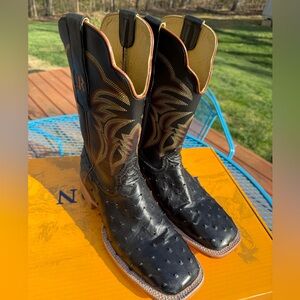 R. Watson Men’s Black Full Quill Ostrich Wide Square 11″ Boot